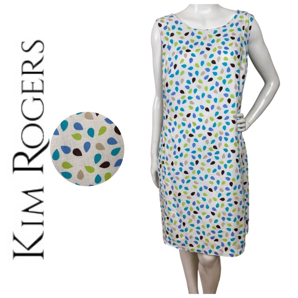KIM ROGERS 100% Linen Mini Abstract Print Multicolor Sleeveless Lined Women’s 12